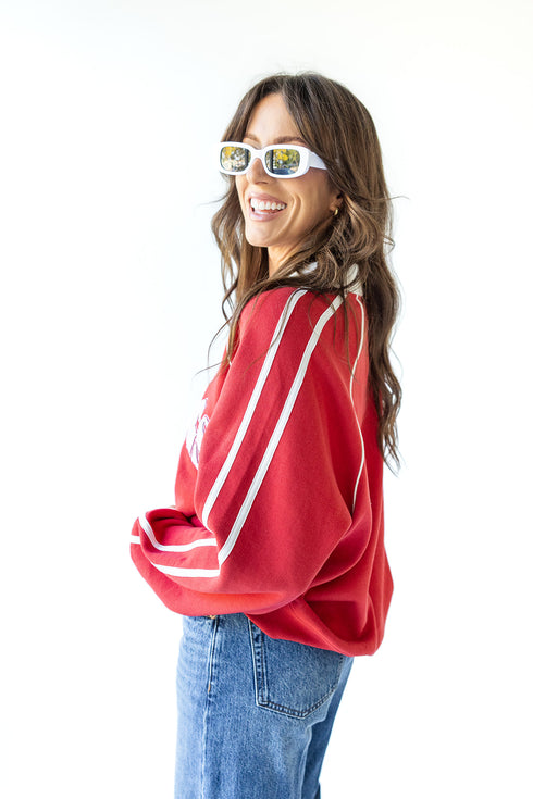 Georgia Sunday Slate Striped Collar Fleece Crew