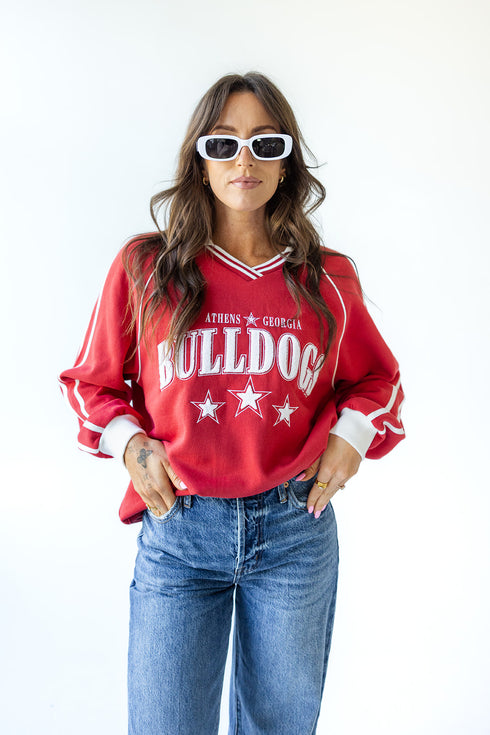 Georgia Sunday Slate Striped Collar Fleece Crew