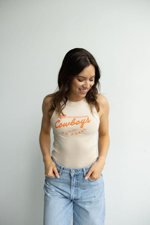 Oklahoma State Kelly Curve Full Length Ribbed Basic Tank