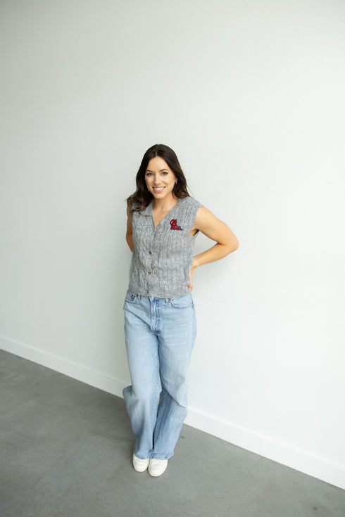 Ole Miss Logo Patch Button Up Sweater Vest