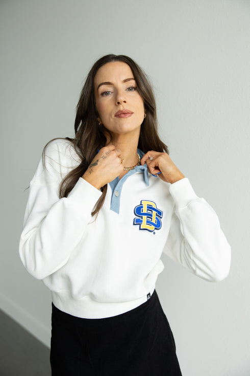 SD State Oversized Logo Patch Denim Collar Crew