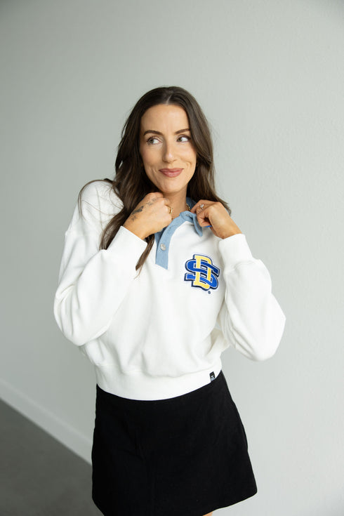 SD State Oversized Logo Patch Denim Collar Crew
