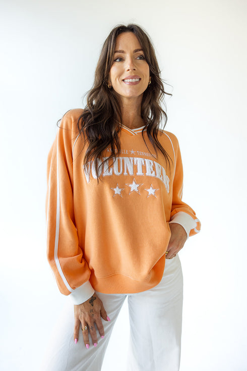 Tennessee Sunday Slate Striped Collar Fleece Crew
