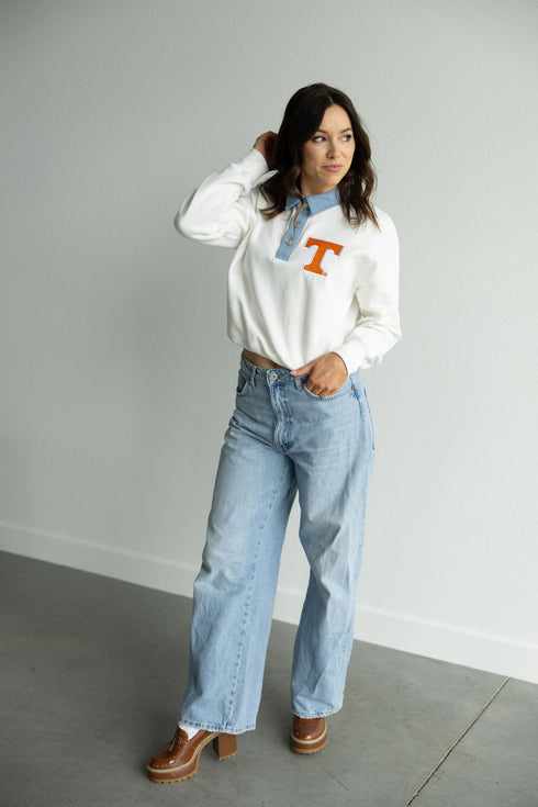 Tennessee Oversized Logo Patch Denim Collar Crew