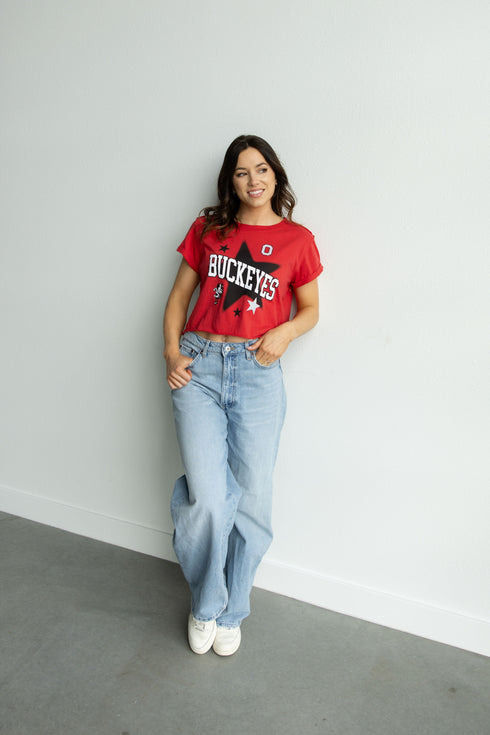 Ohio State Aura Screenprinted Cropped Cuffed Tee