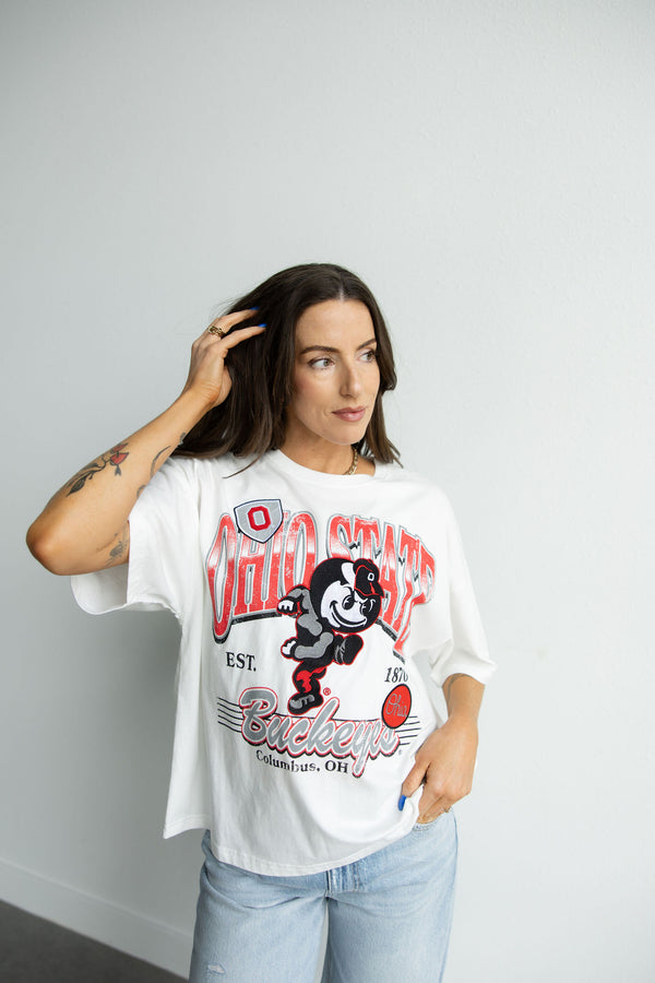 Ohio State Maddux Multimedia Semi-Cropped Oversized Band Tee