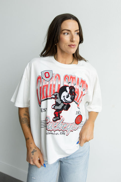 Ohio State Maddux Multimedia Semi-Cropped Oversized Band Tee