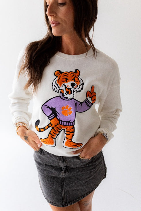 Clemson Mascot Chenille Comfort Crewneck
