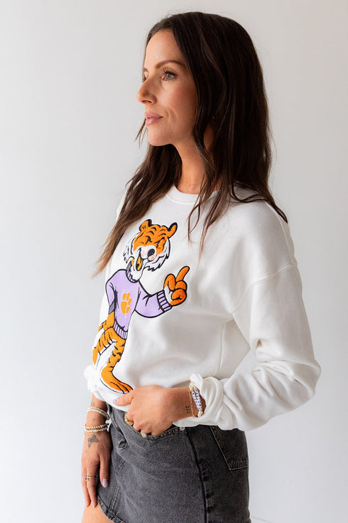 Clemson Mascot Chenille Comfort Crewneck