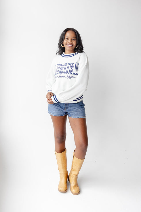 Auburn Queen Oversized Striped Crew Sweater