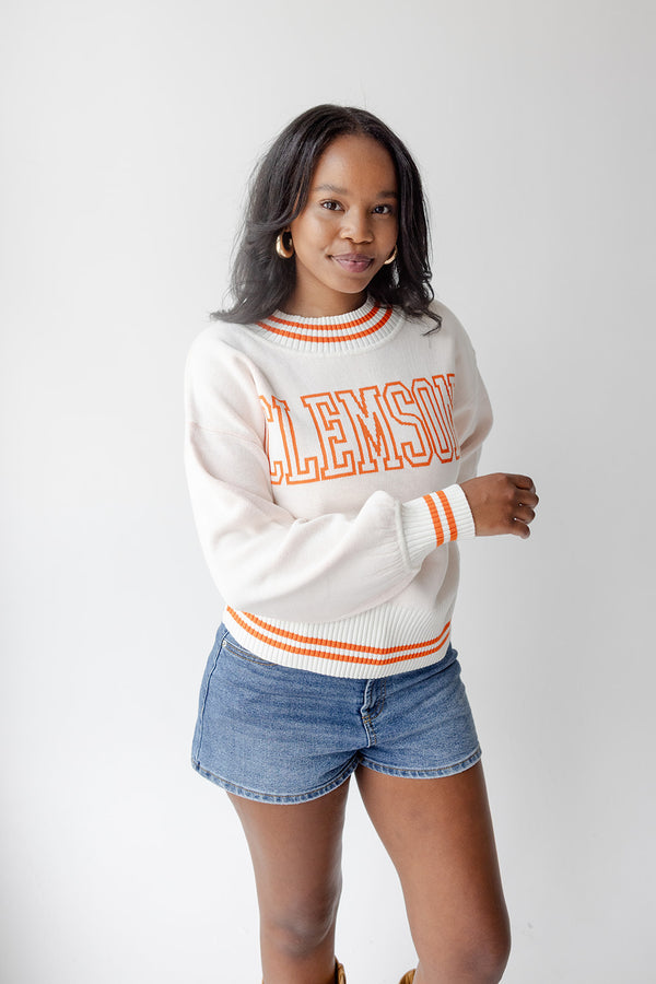 Clemson Custom Queen Oversized Striped Crew Sweater