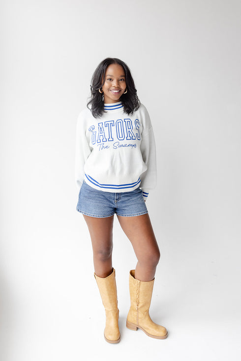 Florida Queen Oversized Striped Crew Sweater
