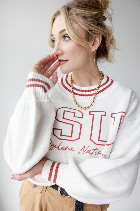 Iowa State Queen Oversized Striped Crew Sweater