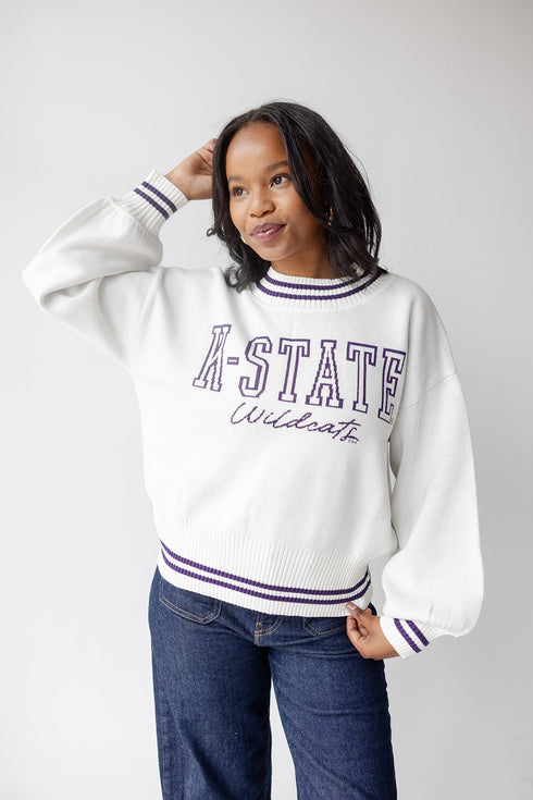 Kansas State Queen Oversized Striped Crew Sweater