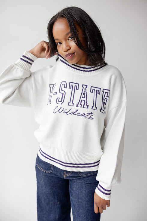 Kansas State Queen Oversized Striped Crew Sweater