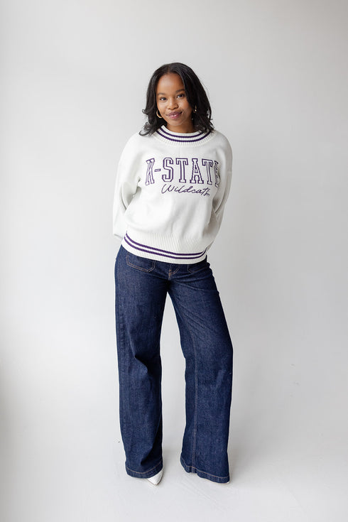 Kansas State Queen Oversized Striped Crew Sweater
