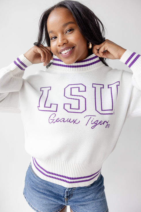 LSU Queen Oversized Striped Crew Sweater