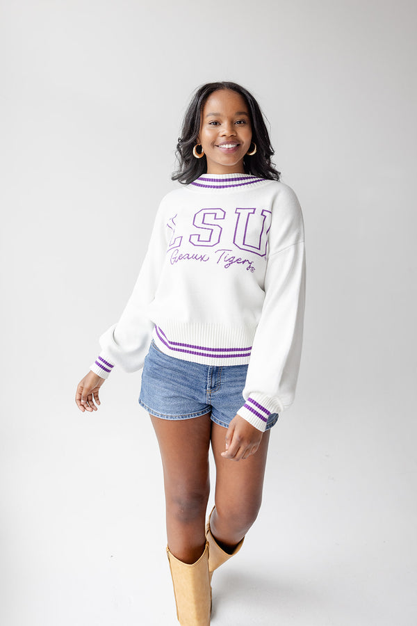 LSU Queen Oversized Striped Crew Sweater