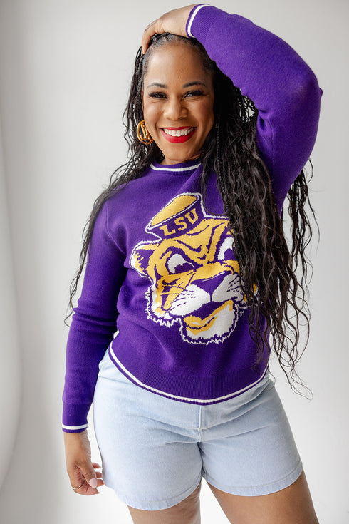 LSU Wicks Woven Striped Detail Sweater