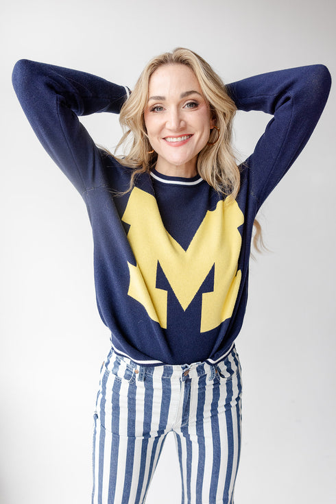 Michigan Wicks Woven Striped Detail Sweater