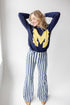 Michigan Wicks Woven Striped Detail Sweater