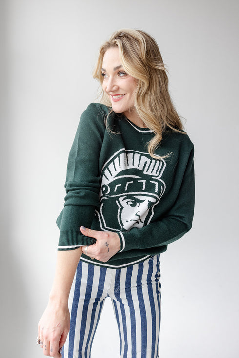 Michigan State Wicks Woven Striped Detail Sweater