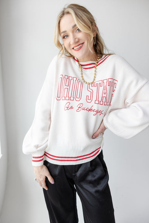 Ohio State Queen Oversized Striped Crew Sweater