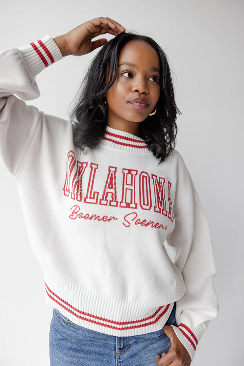 Oklahoma Queen Oversized Striped Crew Sweater