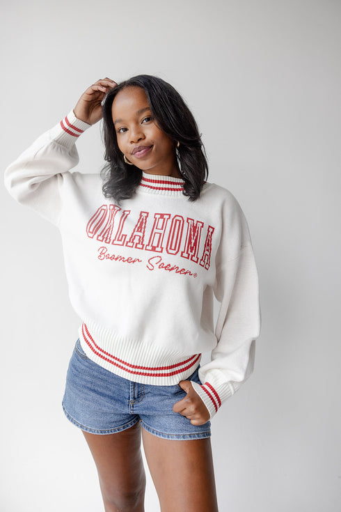 Oklahoma Queen Oversized Striped Crew Sweater