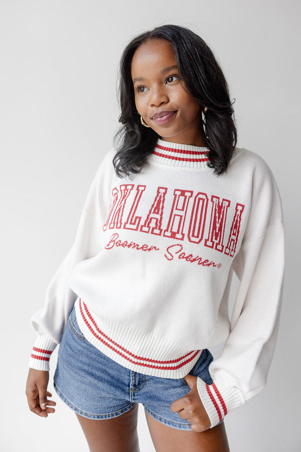 Oklahoma Queen Oversized Striped Crew Sweater