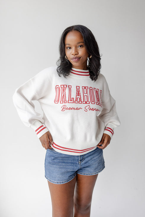 Oklahoma Queen Oversized Striped Crew Sweater