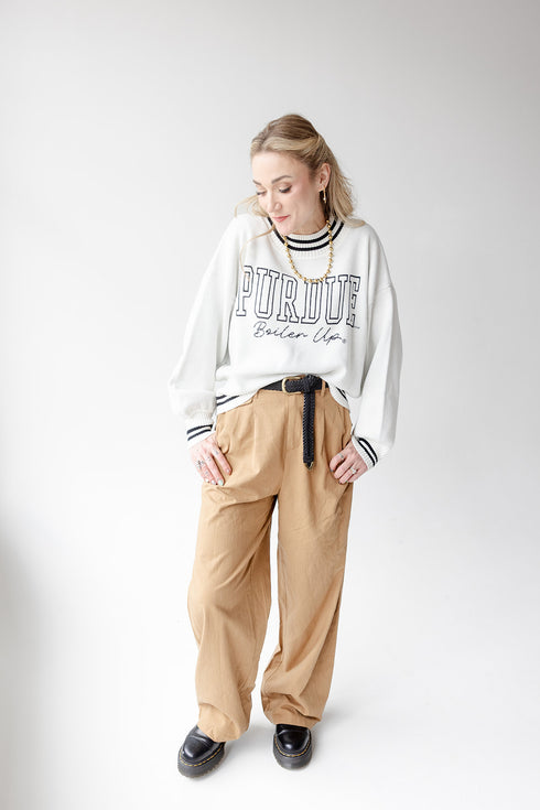 Purdue Queen Oversized Striped Crew Sweater