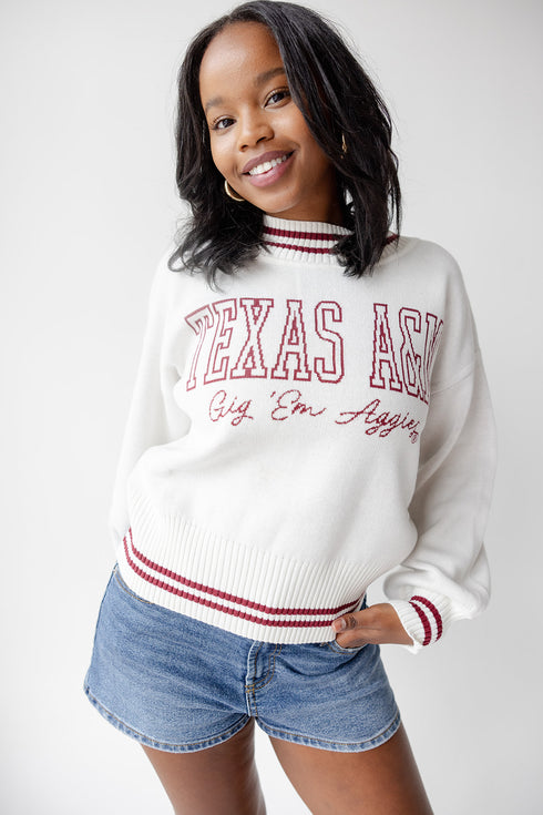 Texas A&M Queen Oversized Striped Crew Sweater