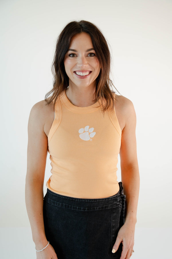 Clemson Logo Patch Full Length Ribbed Basic Tank
