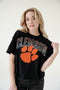 Clemson Starlite Sequin Semi-Cropped Oversized Band Tee