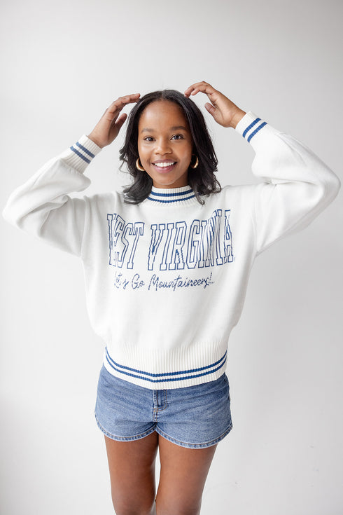 West Virginia Queen Oversized Striped Crew Sweater
