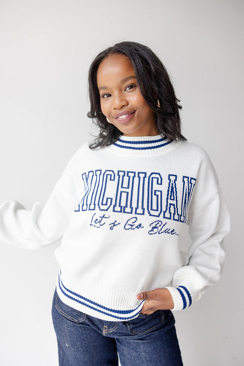 Michigan Queen Oversized Striped Crew Sweater