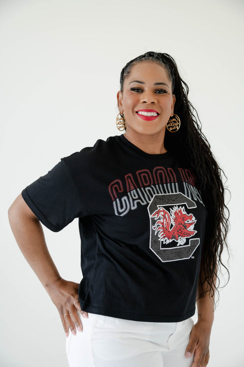 South Carolina Starlite Sequin Semi-Cropped Oversized Band Tee