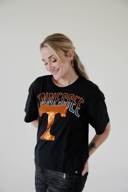 Tennessee Starlite Sequin Semi-Cropped Oversized Band Tee