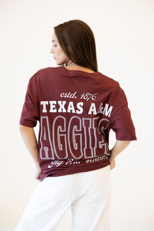 Texas A&M Billboard Embroidery OS Band Tee