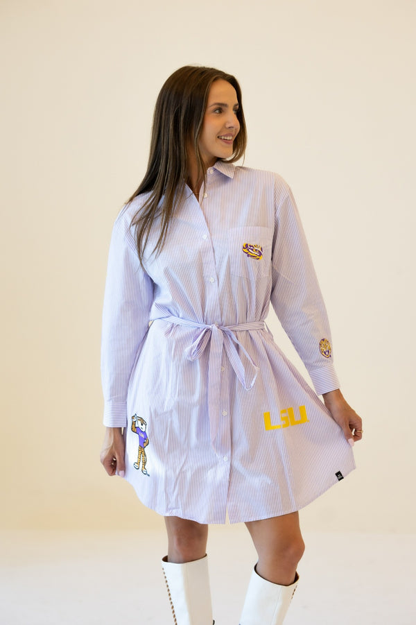 LSU Star Player Striped Shirt Dress