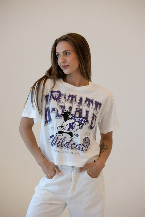 Kansas State Maddux Multimedia Semi-Cropped Oversized Band Tee