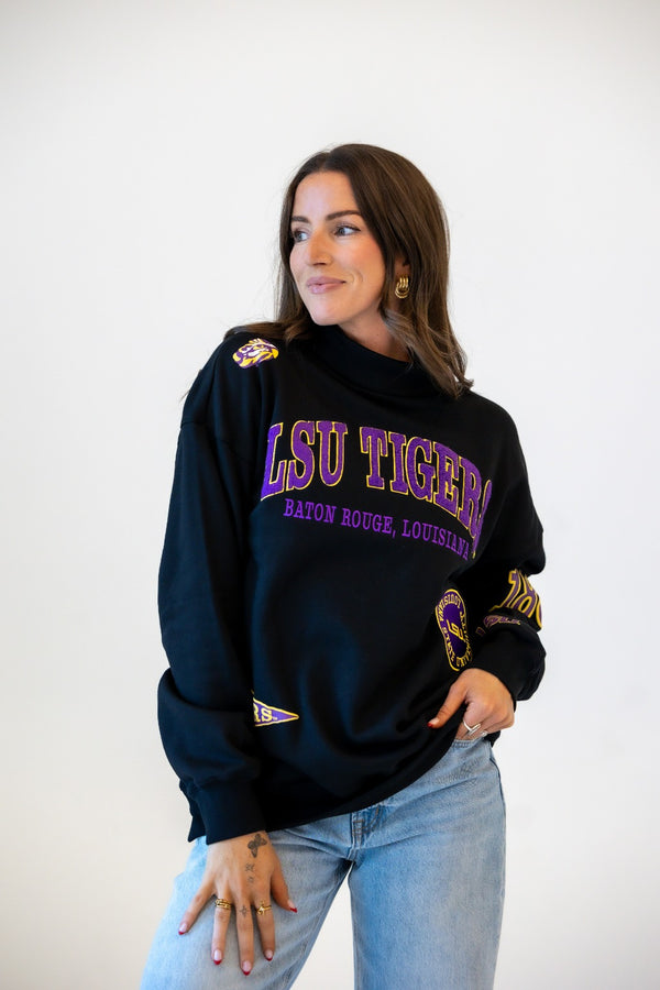 LSU All Over Scatter Oversized Funnel Neck