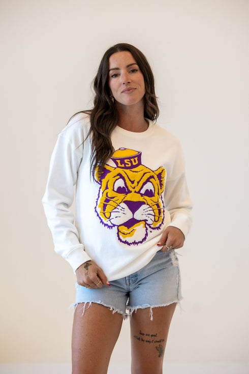 LSU Mascot Chenille Comfort Crewneck