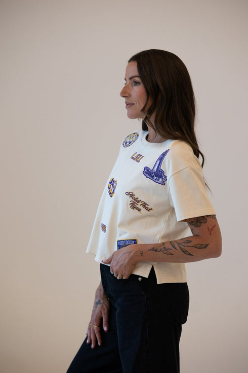 LSU All Over the Place Heavyweight Crop Tee