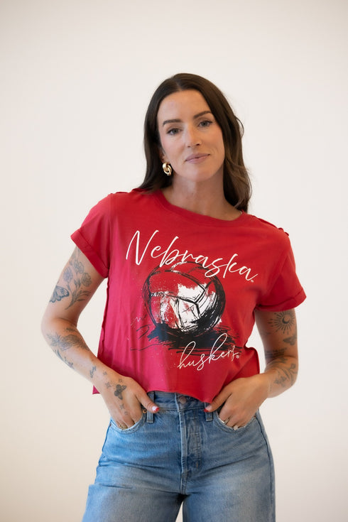 Nebraska First Quarter Volleyball Cropped Cuffed Tee