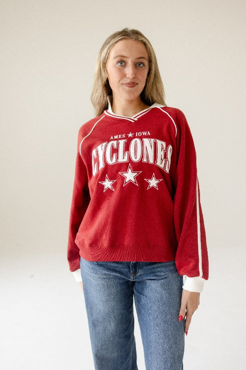 Iowa State Sunday Slate Striped Collar Fleece Crew