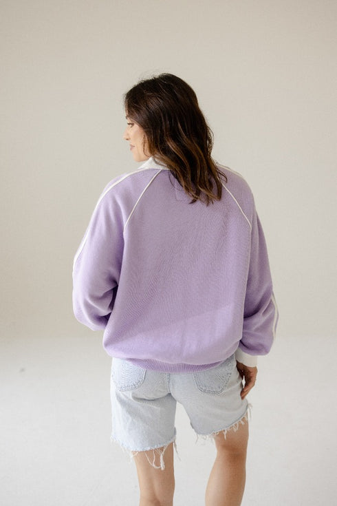 Kansas State Sunday Slate Striped Collar Fleece Crew