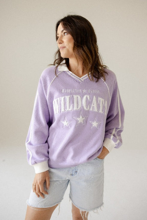 Kansas State Sunday Slate Striped Collar Fleece Crew