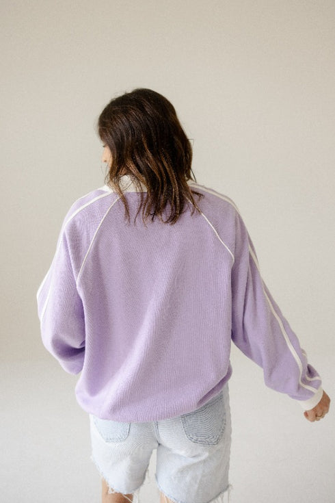 LSU Sunday Slate Striped Collar Fleece Crew